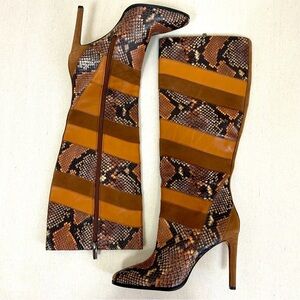 NWOT Vince Camuto Saraalan Brown Snakeskin Pattern Knee-High Boots